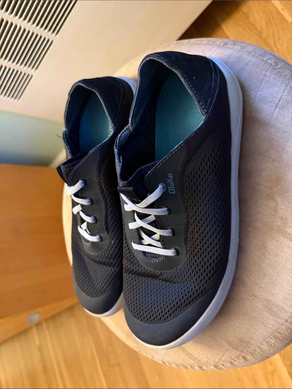 OluKai Men's Navy Mesh Boat Shoes with White Laces - Picture 2 of 3